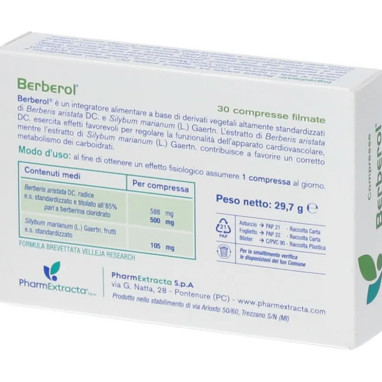 Berberol Integratore per Abbassare Glicemia e Colesterolo 30 compresse