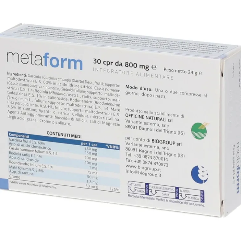 Biogroup Metaform Integratore per Controllo del Peso 30 Compresse