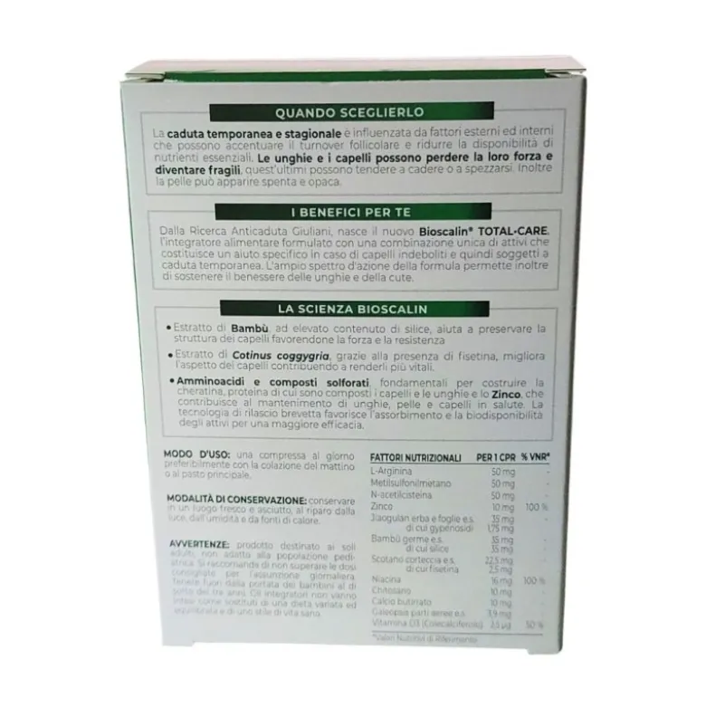 Bioscalin Total Care Verde Integratore Anticaduta Capelli 30 Compresse