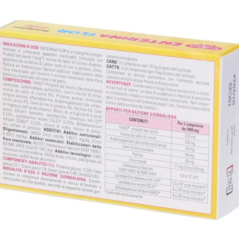 Buona Pet Enterina Flor Integratore Veterinario Disturbi Intestinali Cani e Gatti 20 Compresse