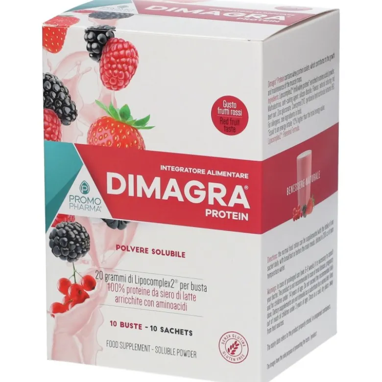 Dimagra Protein Red Fruit per Massa Muscolare 10 Bustine da 22g