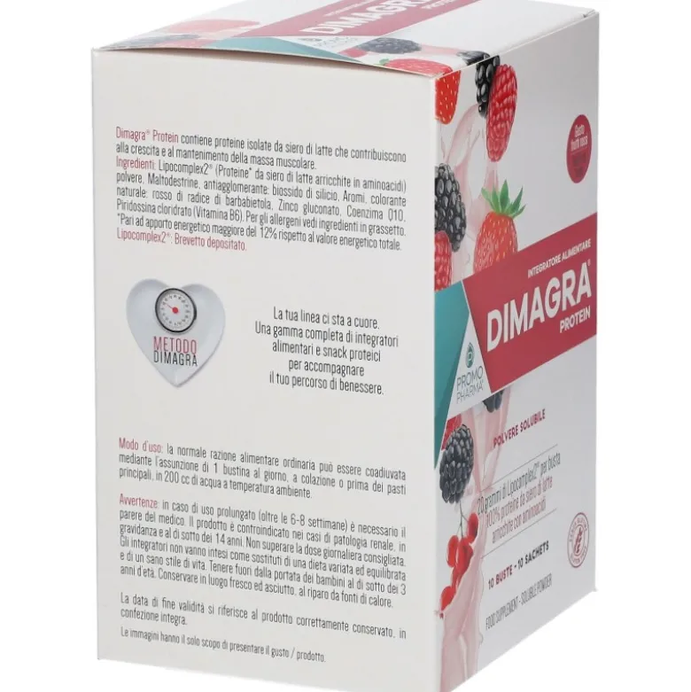 Dimagra Protein Red Fruit per Massa Muscolare 10 Bustine da 22g