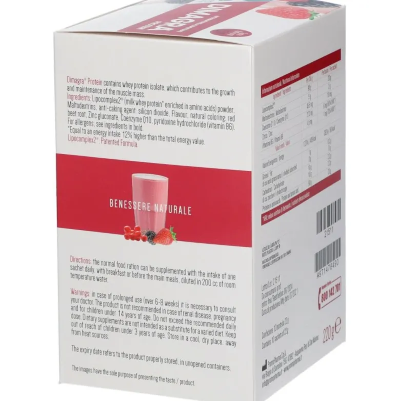 Dimagra Protein Red Fruit per Massa Muscolare 10 Bustine da 22g