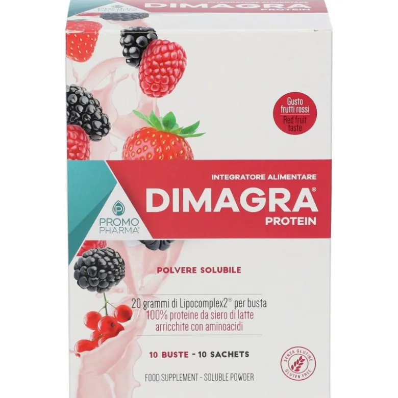 Dimagra Protein Red Fruit per Massa Muscolare 10 Bustine da 22g