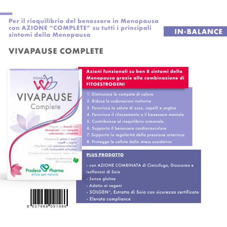 Donna W Vivapause Complete Integratore Menopausa 30 Compresse