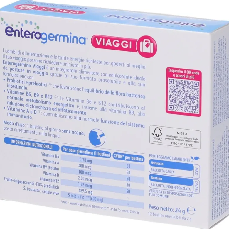 Enterogermina Viaggi Integratore Fermenti Lattici 12 Bustine