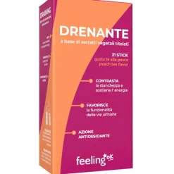 Feeling Ok Drenante Tè alla Pesca Integratore Drenante con 10 Estratti Vegetali 21 Stick da 7 g