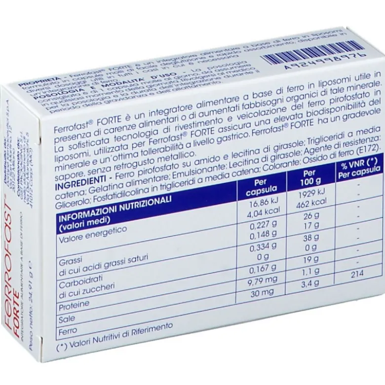 Ferrofast Forte Integratore Ferro Liposomiale 30 Capsule Molli