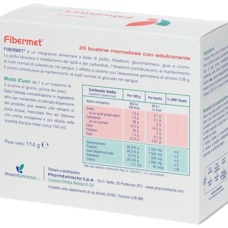 Fibermet Integratore per Dimagrimento e Colesterolo 20 bustine