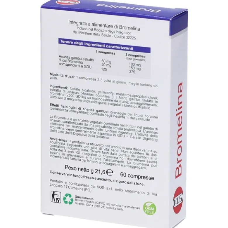 Kos Bromelina Integratore Drenante 60 Compresse