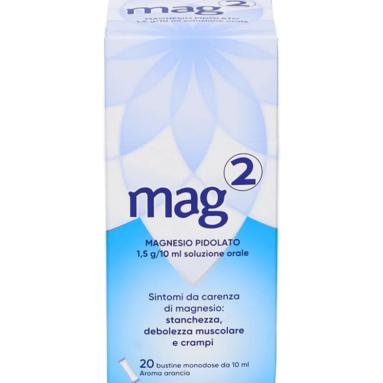 Mag 2 Magnesio Pidolato Integratore Gusto Arancia 20 Bustine Liquide