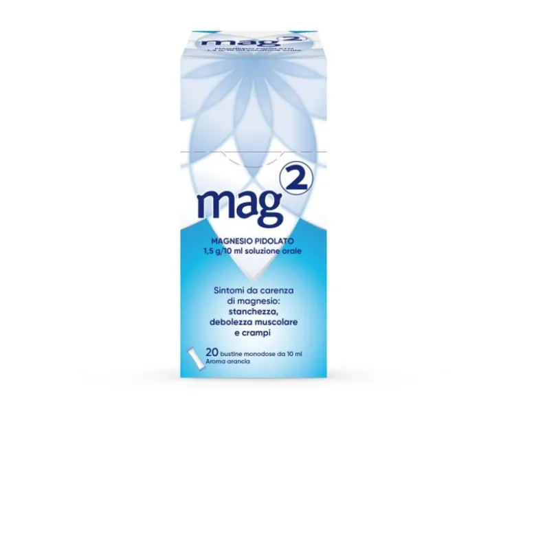 Mag 2 Magnesio Pidolato Integratore Gusto Arancia 20 Bustine Liquide