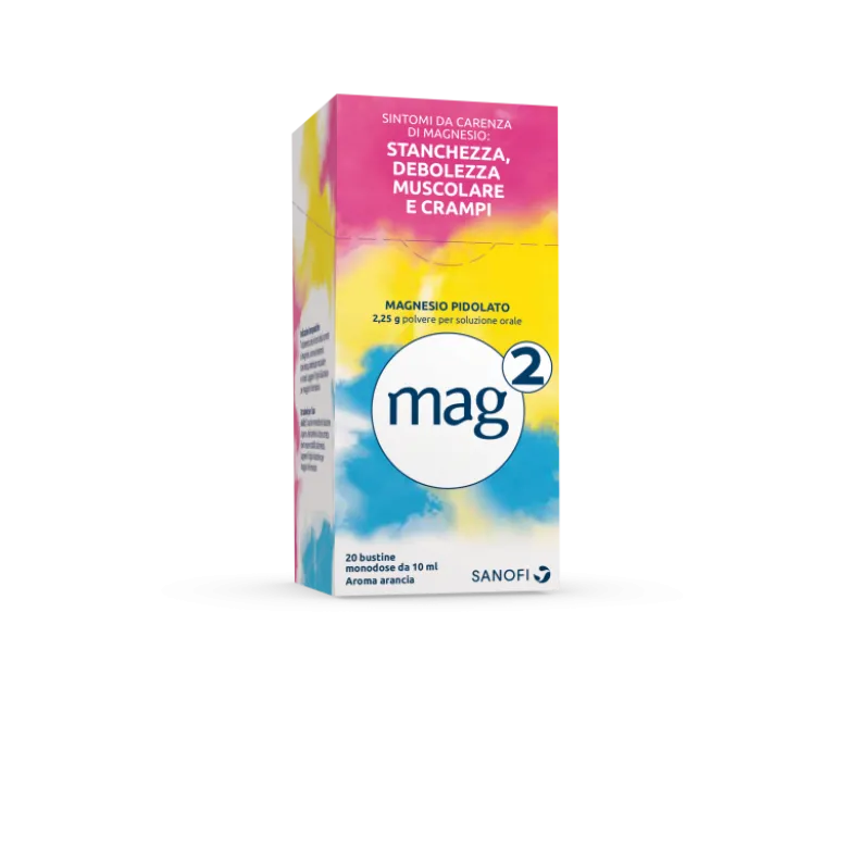 Mag 2 Magnesio Pidolato Integratore Gusto Arancia 20 Bustine Liquide