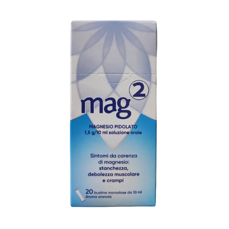 Mag 2 Magnesio Pidolato Integratore Gusto Arancia 20 Bustine Liquide