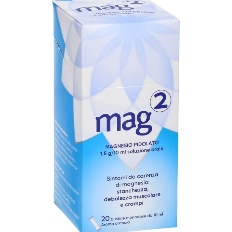 Mag 2 Magnesio Pidolato Integratore Gusto Arancia 20 Bustine Liquide