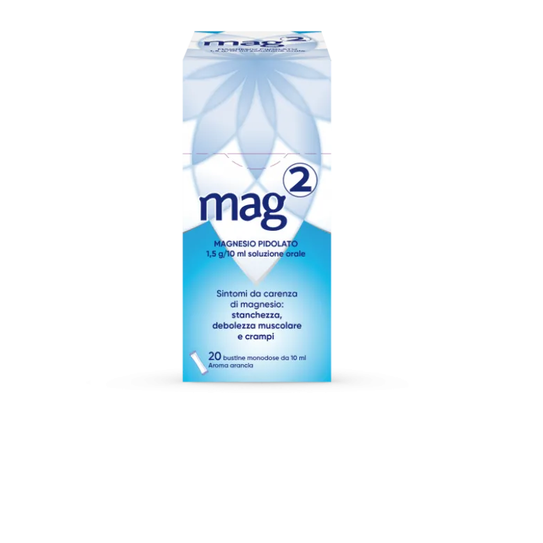 Mag 2 Magnesio Pidolato Integratore Gusto Arancia 20 Bustine Liquide