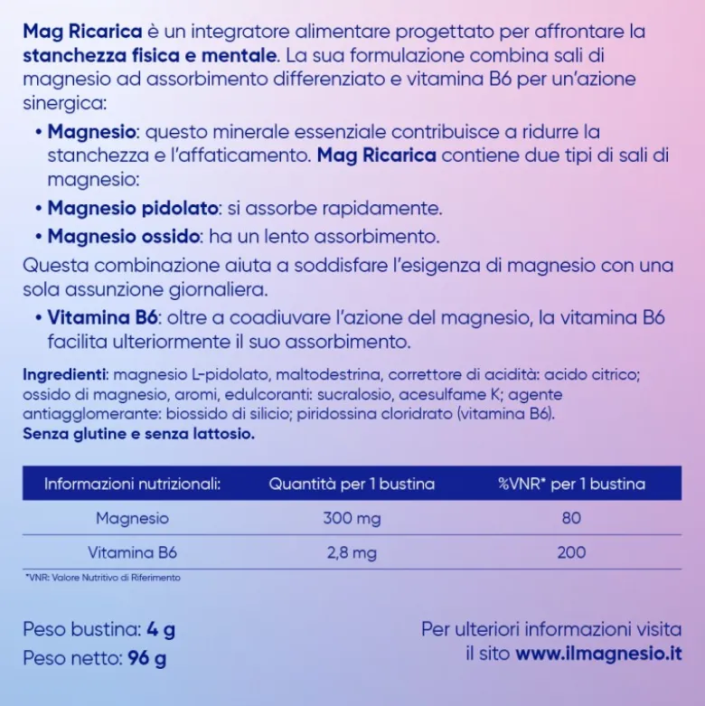 Mag Ricarica 24 Ore Integratore Energizzante 24 Bustine