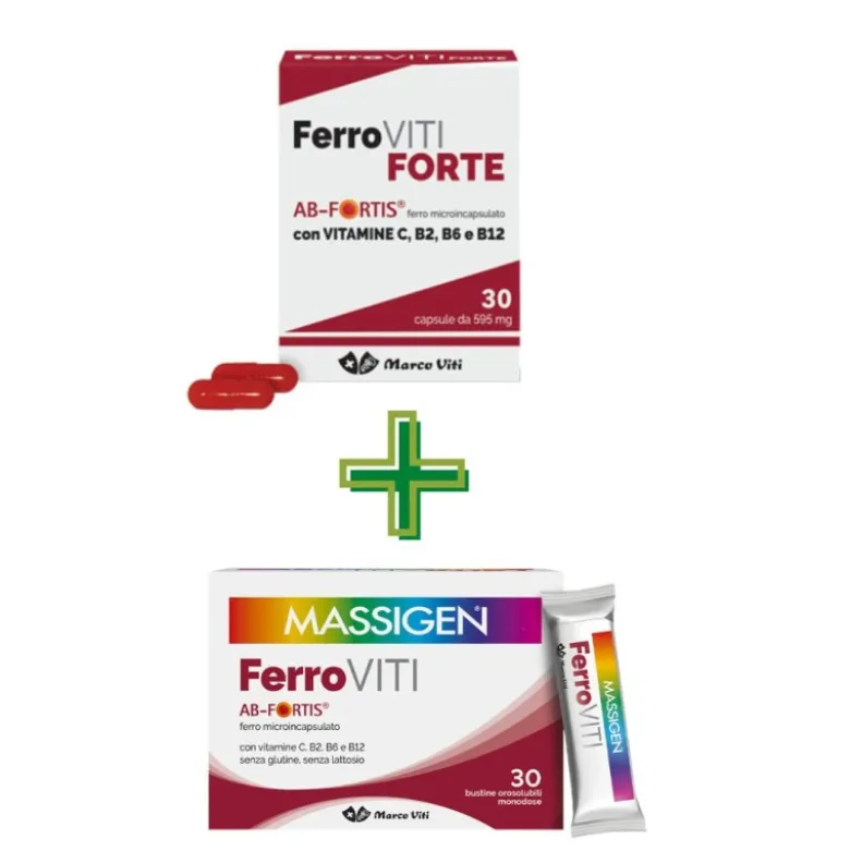 Massigen Bipacco FerroViti 30 Bustine e FerroViti Forte 30 Capsule