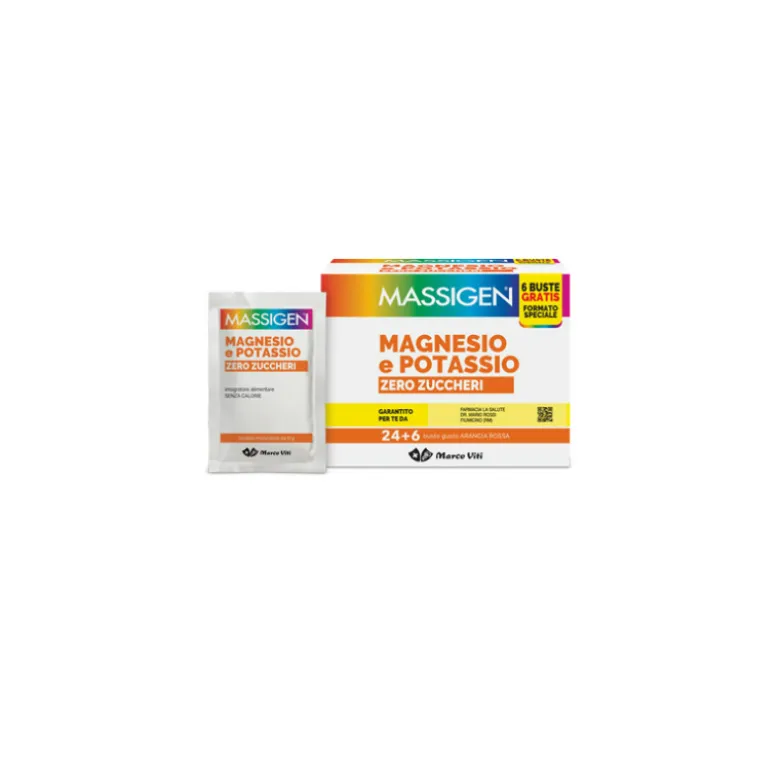 Massigen Magnesio e Potassio Zero Zuccheri Integratore Ricostituente 30 Bustine 4g