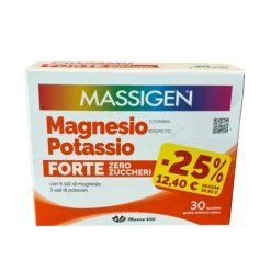 Massigen Magnesio Potassio Forte Zero Zuccheri per Energia e Recupero Gusto Arancia Rossa 30 Bustine