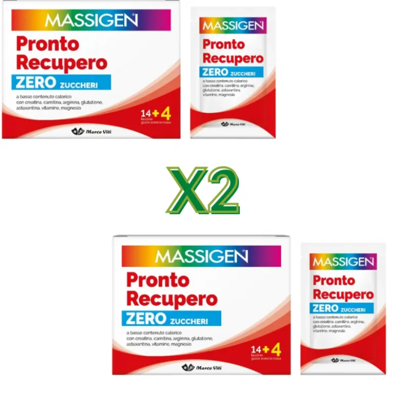 Massigen Pronto Recupero Integratore Ricostituente Senza Zucchero 14+4 Bustine - 2 Confezioni