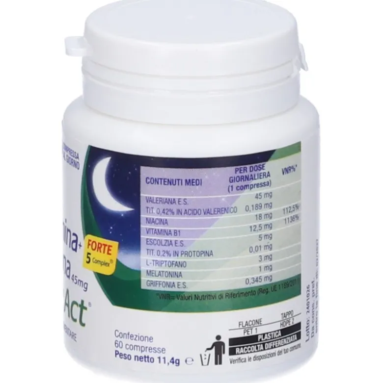 Melatonina Act + Forte 5 Complex e Valeriana Integratore 60 Compresse