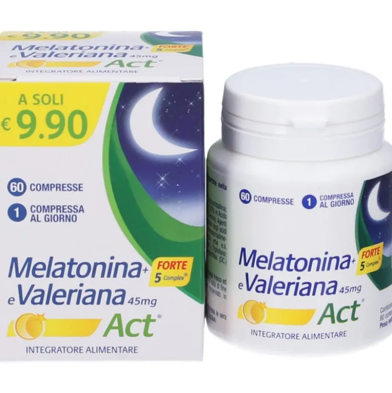 Melatonina Act + Forte 5 Complex e Valeriana Integratore 60 Compresse