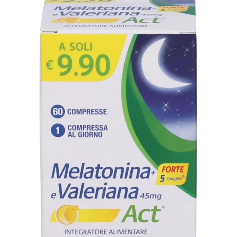 Melatonina Act + Forte 5 Complex e Valeriana Integratore 60 Compresse
