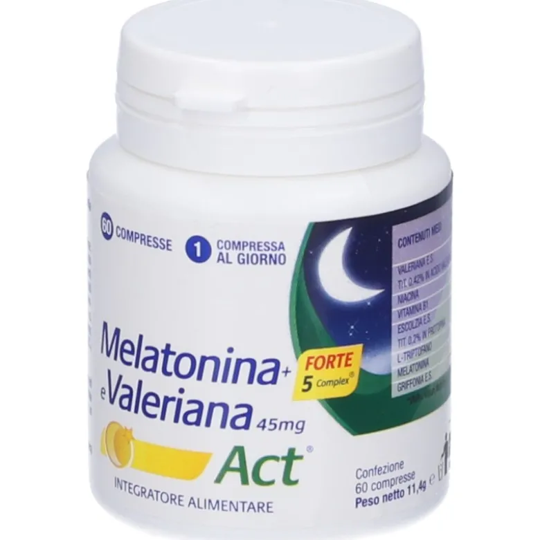 Melatonina Act + Forte 5 Complex e Valeriana Integratore 60 Compresse
