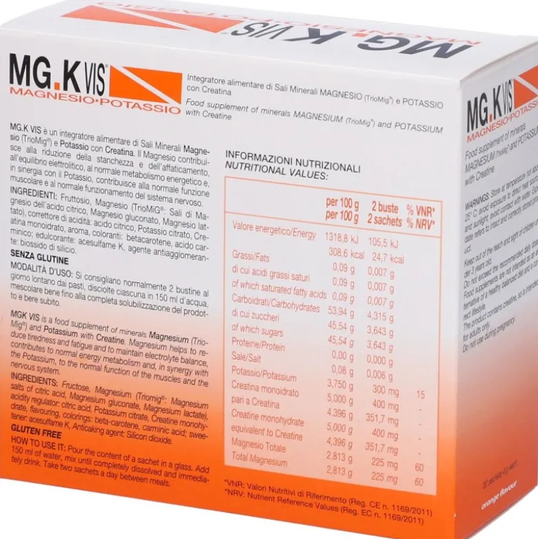 MGK VIS Integratore con Magnesio Potassio e Creatina 30 Bustine Gusto Arancia