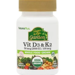 Natures Plus Vitamina D3 & K2 per Sistema Immunitario e Ossa 60 Capsule