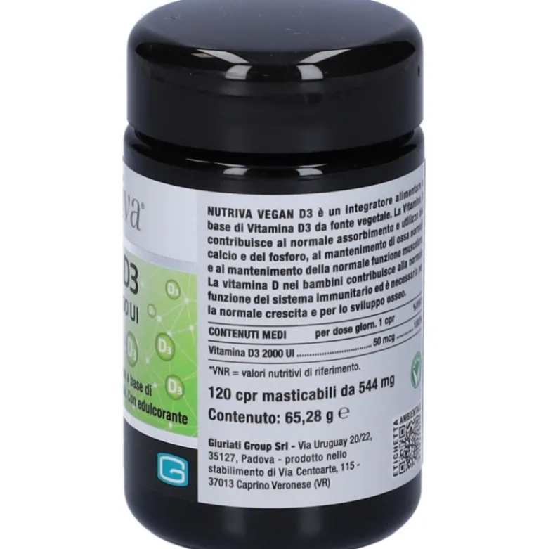 Nutriva Vegan D3Integratore per Ossa e Muscoli 120 Compresse
