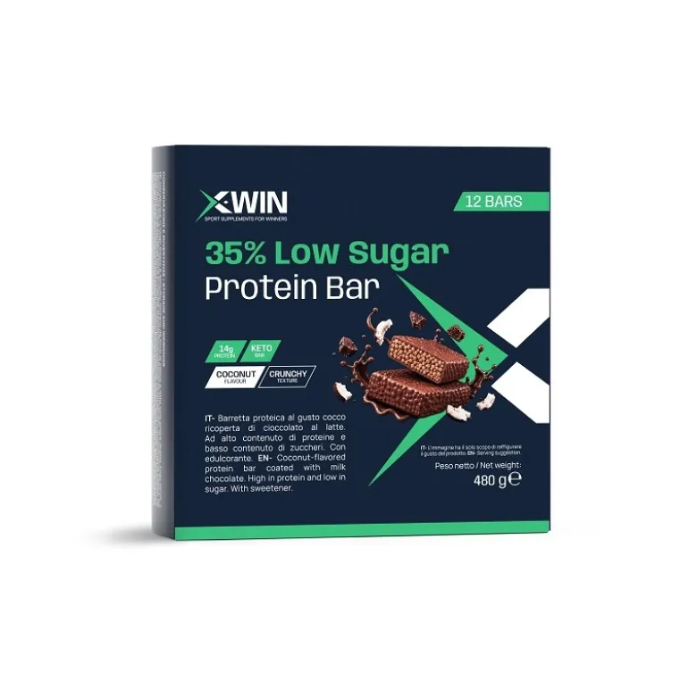 Pharmawin X-Win 35% Low Sugar Protein Bar Barretta Cocco 12 Pezzi