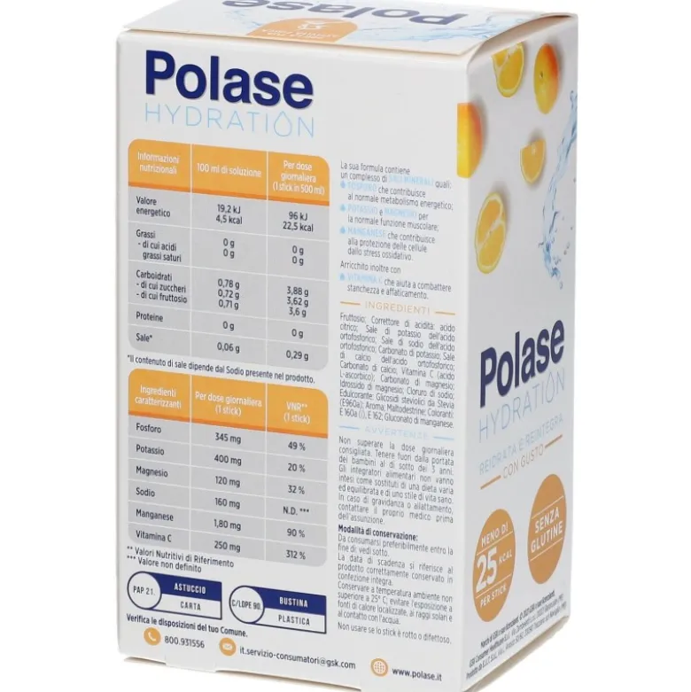 Polase Hydration Arancia Integratore per Stanchezza 12 Bustine