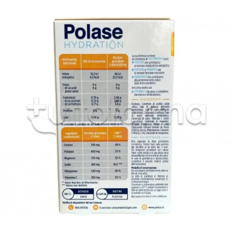 Polase Hydration Arancia Integratore per Stanchezza 12 Bustine