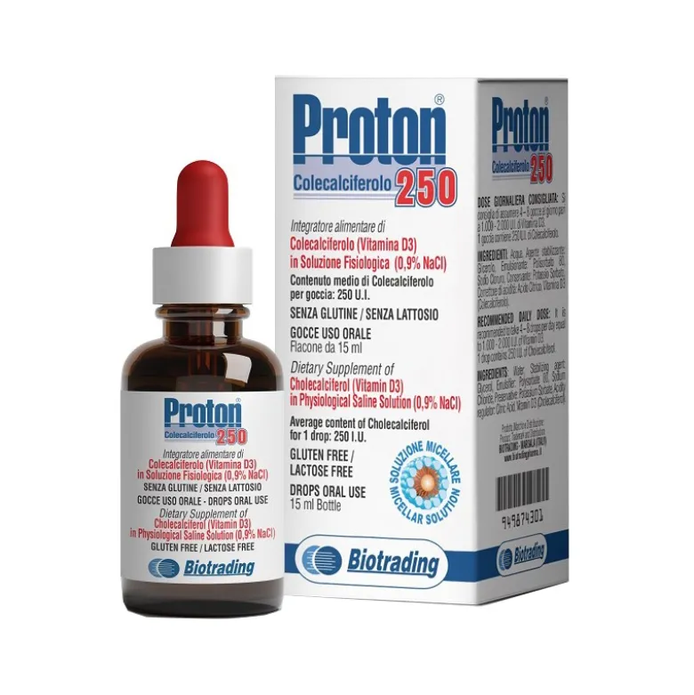 Proton 250 Gocce integratore vitamina D3 per ossa e immunità flacone 15 ml