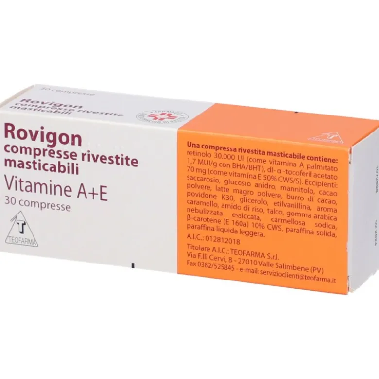 Rovigon 30 Compresse Rivestite Masticabili Vitamina A e Vitamina E