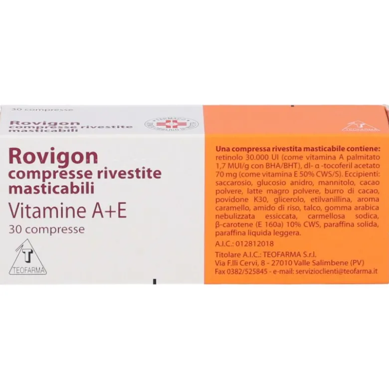 Rovigon 30 Compresse Rivestite Masticabili Vitamina A e Vitamina E