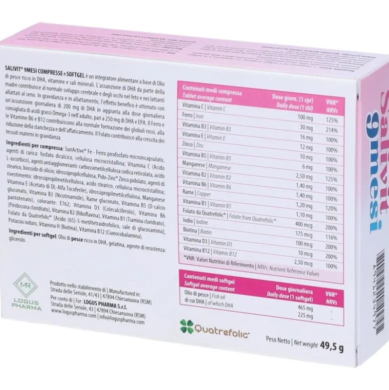 Salivit 9mesi per Gravidanza e Allattamento 30 Compresse + 30 Capsule Molli