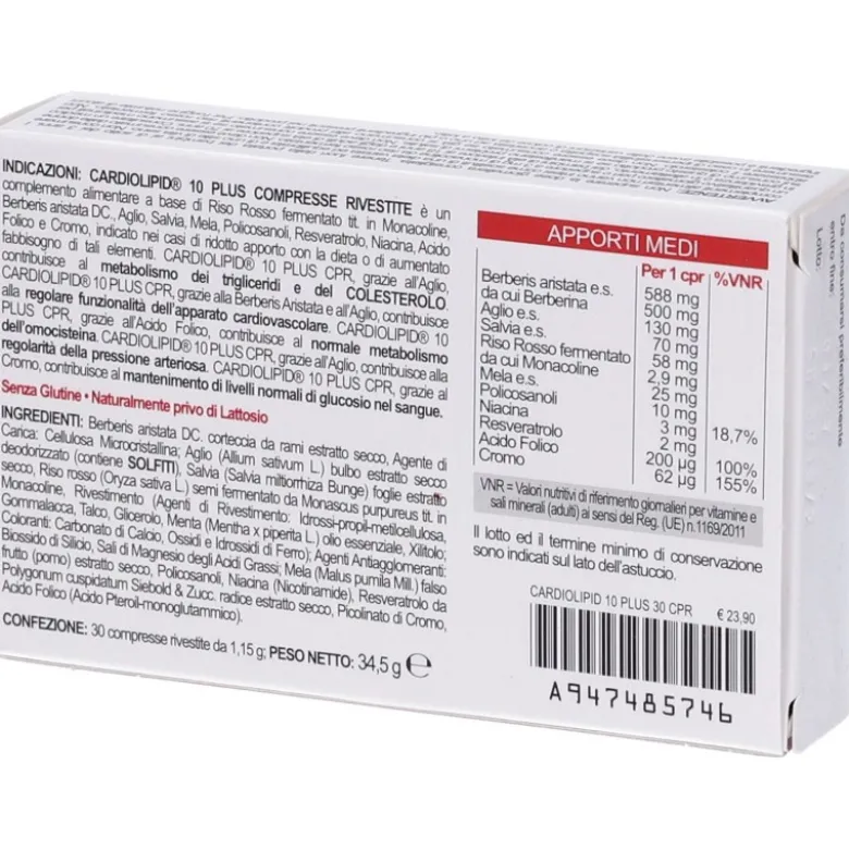 Shedir Cardiolipid 10 Plus Integratore per il Colesterolo 30 Compresse