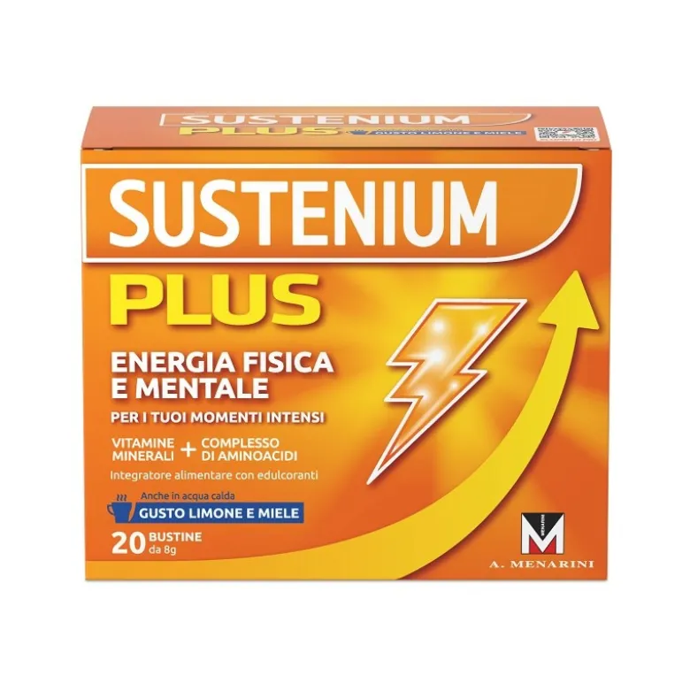 Sustenium Plus Limone e Miele integratore energizzante per stanchezza fisica e mentale 20 bustine da 8g