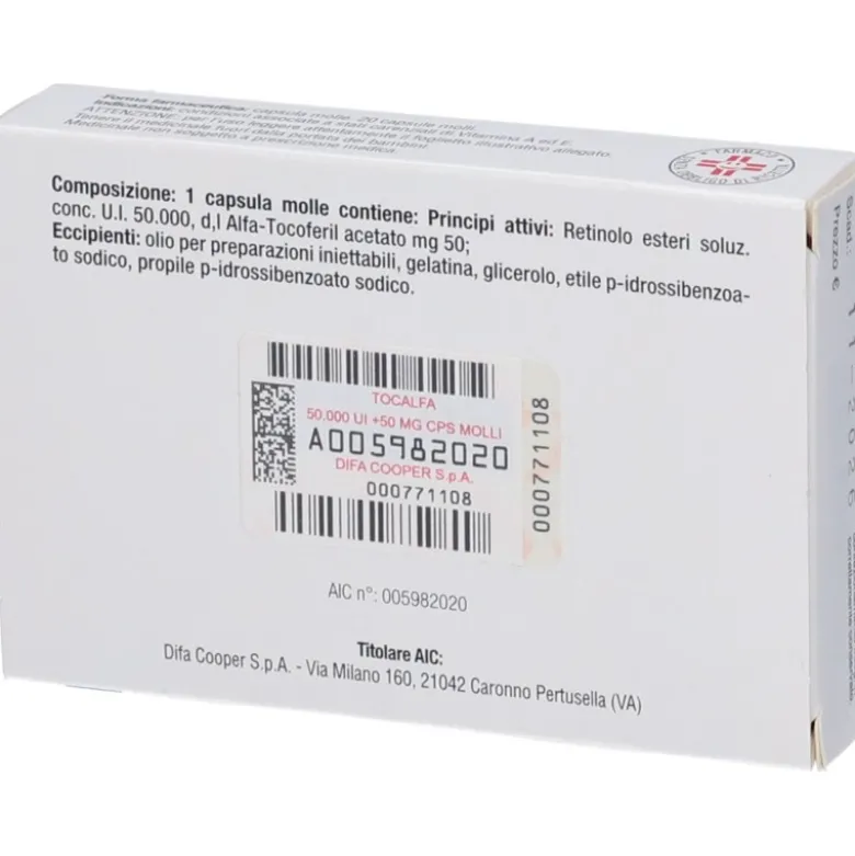 Tocalfa 20 Capsule Molli 50000 UI + 50 mg Vitamina A e Vitamina E