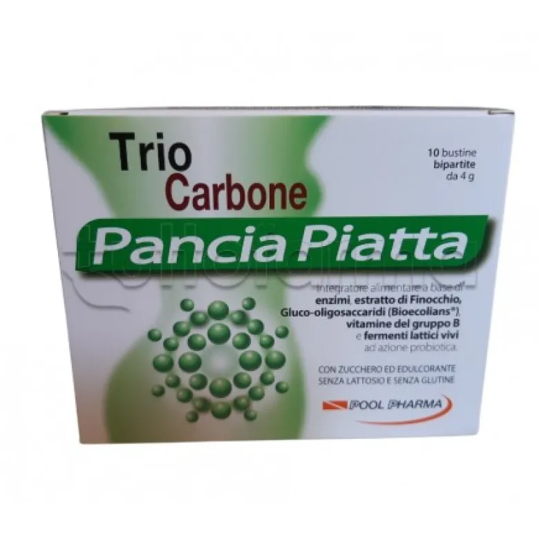 TrioCarbone Pancia Piatta contro Gonfiore 10 Bustine Enzimi + 10 Bustine Probiotici