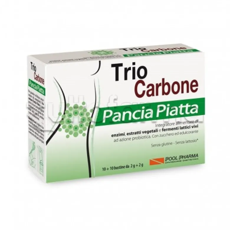 TrioCarbone Pancia Piatta contro Gonfiore 10 Bustine Enzimi + 10 Bustine Probiotici