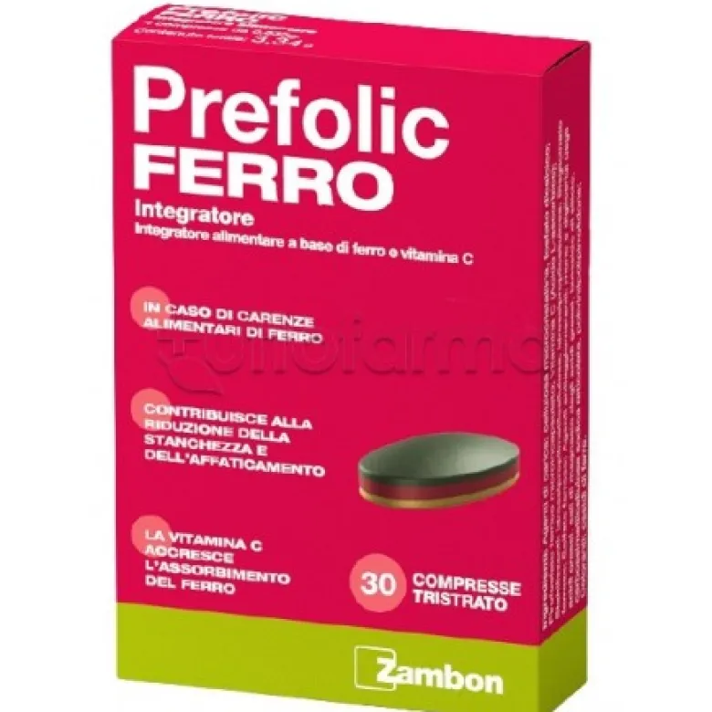 Zambon Prefolic Ferro Integratore di Ferro e Vitamina C 30 Compresse